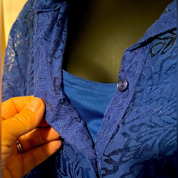 Erika 2 Piece Royal Blue Tank/Lacy Top Combo Set Rolled Sleeve Womens Sz L - Picture 1 of 8